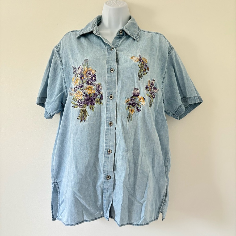 Floral Embroidered Denim Shirt